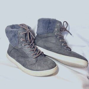 Justice-Women's Faux Fur Size 9 Gray Booties-Lace Up-Warm-School-